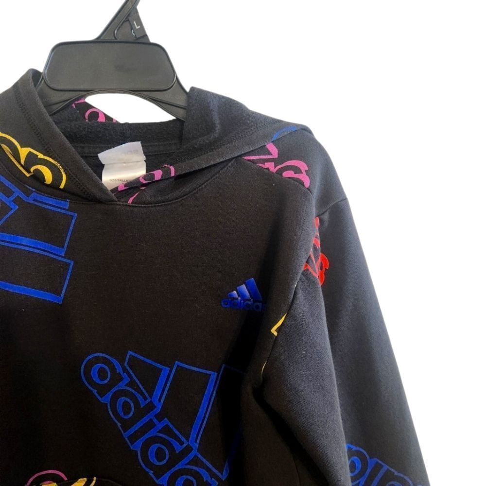 Kids Adidas Black Hoodie with Colorful Logo Size M 10/12 - Picture 3 of 6